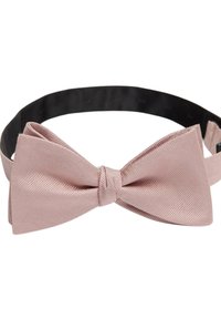 Vaaleanpunainen satiininen solmio, jossa on teksturoitu pinta, keski-solmu ja säädettävä musta nauha.