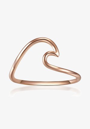 Roséguld ring i bølgeform med en glat, poleret overflade og et minimalistisk design. Ingen udsmykninger eller mønstre.