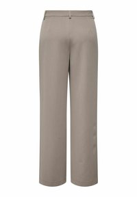 Beige Weite-Hosen mit einer glatten Textur, ausgestattet mit einem Standardbund, Gürtelschlaufen und zwei Seitentaschen. Maßgeschneiderter Schnitt mit geradem Sitz.