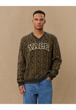 YALE V NECK UNISEX - Strickpullover - ivory/duffel bag green