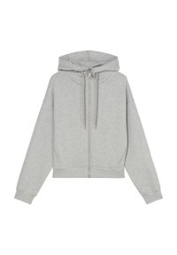 Sweat à capuche gris zippé en tissu mélangé coton, avec une capuche à cordon de serrage, des poignets côtelés et un ourlet court avec une coupe décontractée.