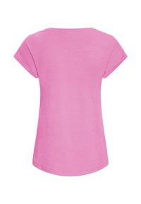 Pink kortærmet T-shirt lavet af blød bomuld, med rund halsudskæring og en løs pasform med en buet kant bagpå.