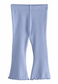 Lichtblauwe geribde legging met een uitlopende onderkant en een scalloped zoom. Gemaakt van een zachte, rekbare stof, met een elastische tailleband.