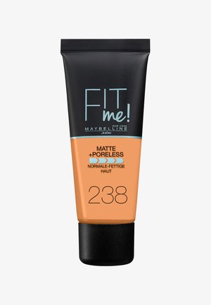 Fit Me! Matte + Poreless foundation in shade 238, housed in a matte black tube with an orange base, features clear labeling and a black cap.