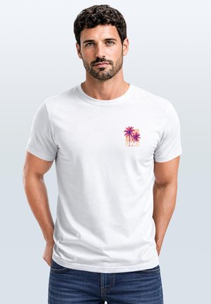 Neverless, HERREN T-SHIRT FRONTPRINT - LOGO DESIGN SUMMER PALMS - - Print T-shirt - weiß