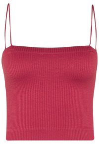 Ribbad, figurnära crop top med tunna justerbara band. Tillverkad av textil med struktur i en djup rosa nyans. Enkelt design utan utsmyckningar.