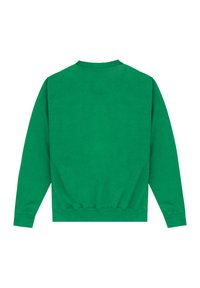 Sweatshirt en coton vert avec un col rond, des manches longues et des poignets côtelés. L'arrière présente une texture simple et lisse sans motifs.