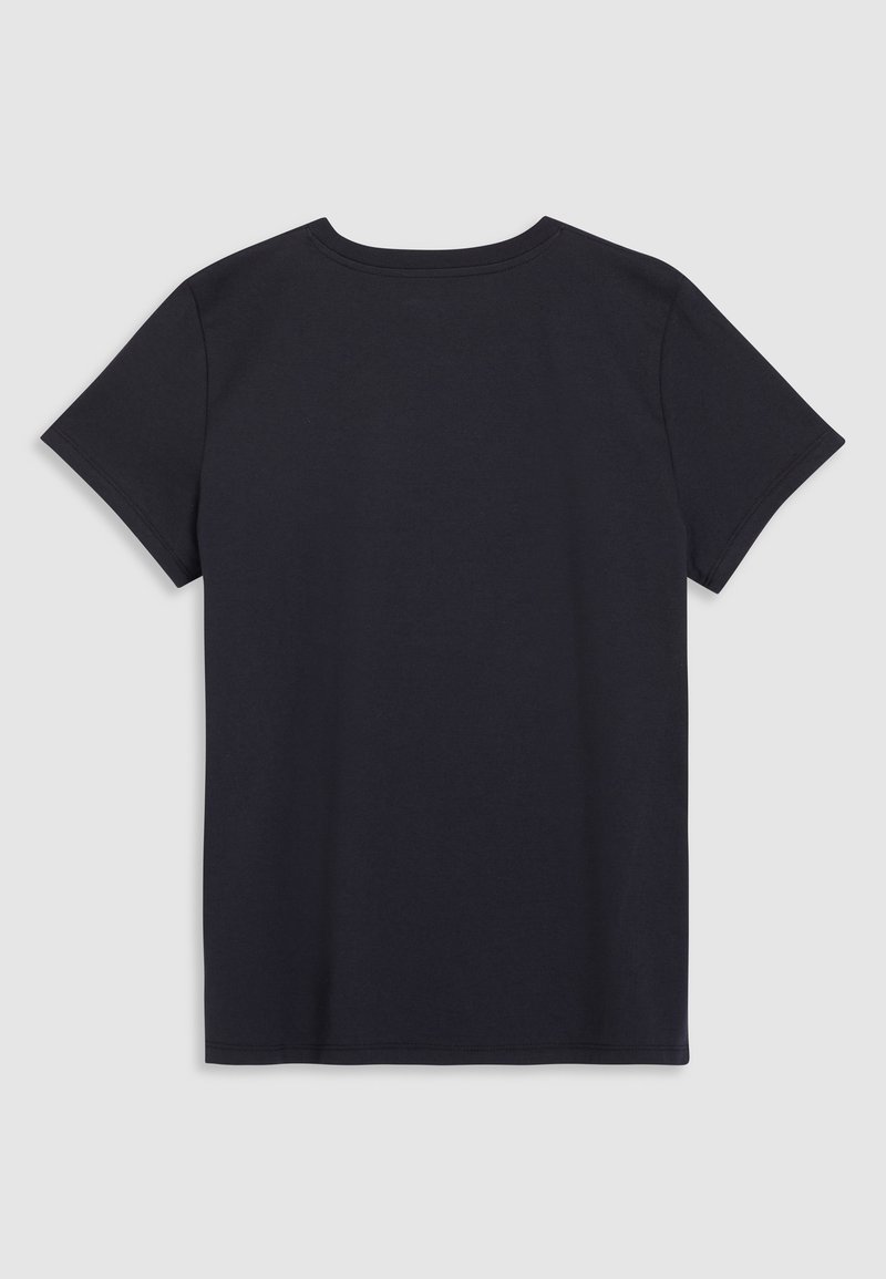 Schwarzes T-Shirt mit kurzen Ärmeln aus glattem Baumwollstoff. Verfügt über einen klassischen Rundhalsausschnitt und einen sauberen Saum ohne zusätzliche Muster oder Details.