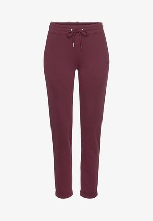 Bordeaux joggingsbroek van zacht stof met een elastische tailleband, een verstelbaar trekkoord en geribde boorden bij de enkels.