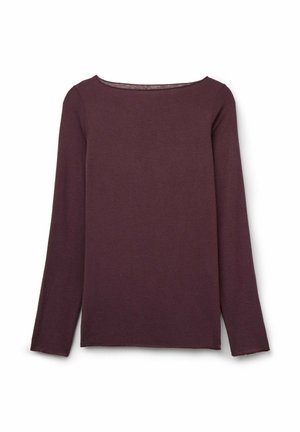 Langærmet top med scoop-neck i dyb burgunder, fremstillet af et blødt stof med en glat tekstur og minimale syninger.