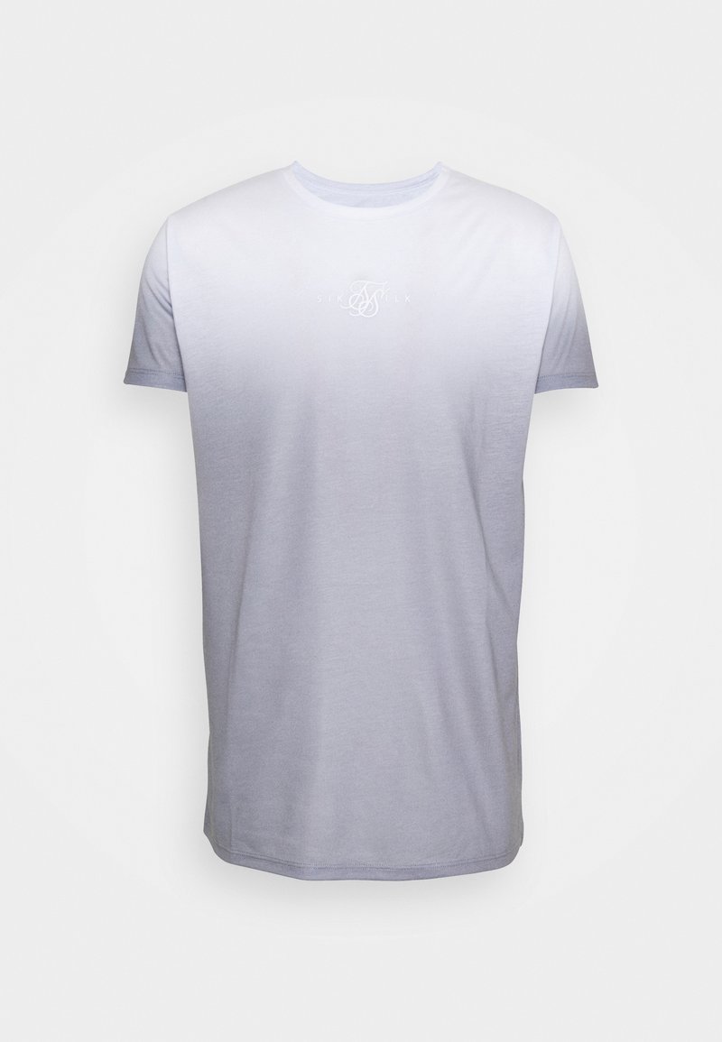 Ljusgrå t-shirt med korta ärmar, rund hals och subtil ombre-effekt. Har en centrerad vit logotyp i kursiv stil.