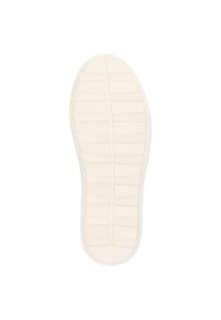 Sohle eines Sneakers aus off-White-Rubber mit einem strukturierten Muster, das horizontale und vertikale Rillen für Grip aufweist.