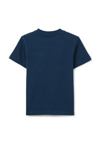 Kurzarm-T-Shirt in dunklem Marineblau, aus weichem Material, mit rundem Halsausschnitt und einem schlichten Design ohne Muster.