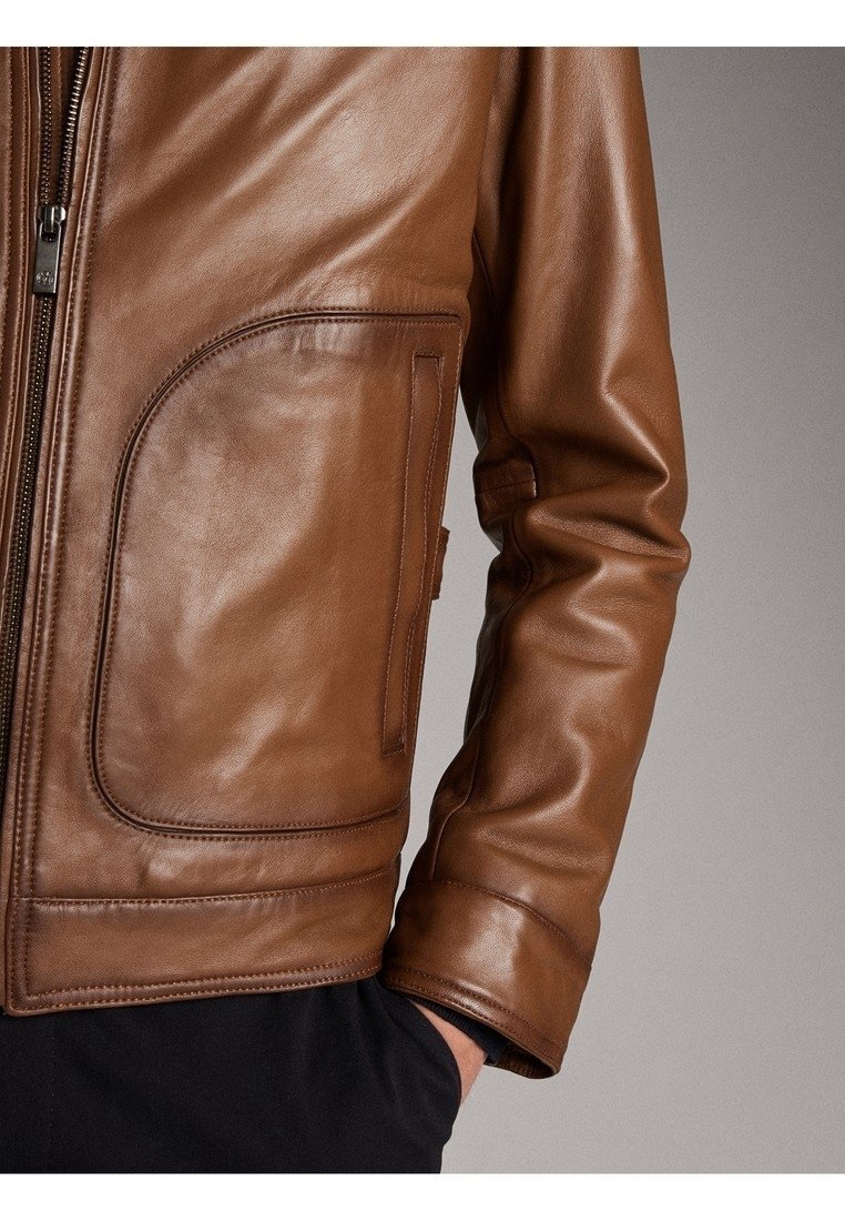 Massimo Dutti Leather jacket - brown - (Pre-owned) - Zalando