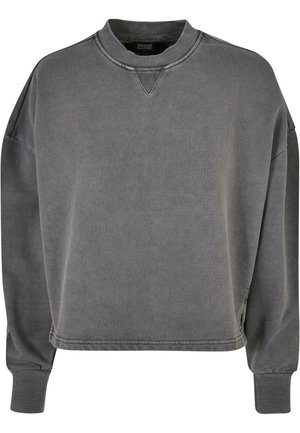 Gray oversized sweatshirt made of cotton, with a crew neckline, long sleeves, ribbed cuffs, and a subtly textured finish.