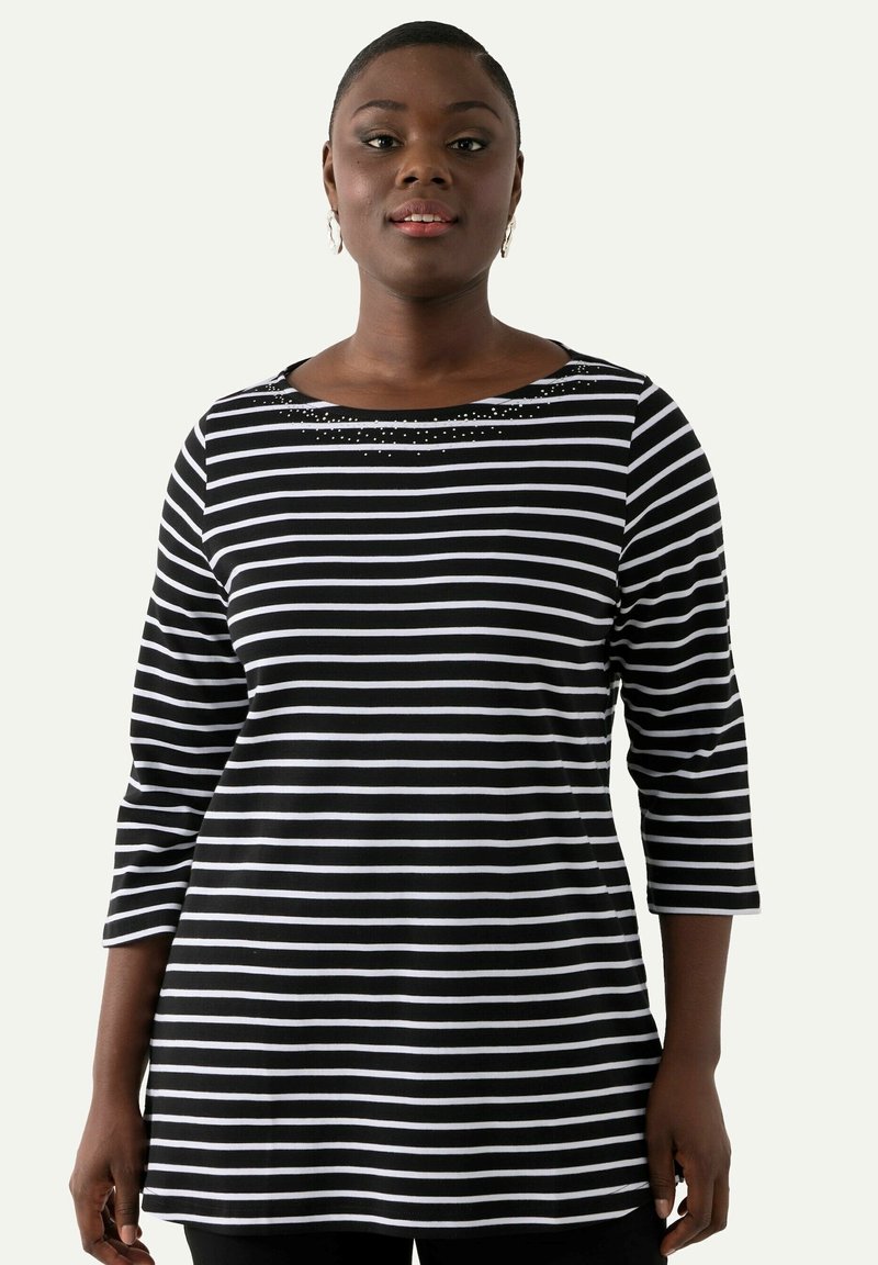 Ulla Popken RAYÉ EN PIMA ENCOLURE BATEAU ET MANCHES - Maglietta a manica lunga - black