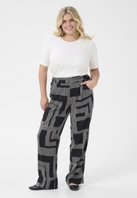 Kaffe Curve KCDONNA  - Bukser - black beige graphic lines