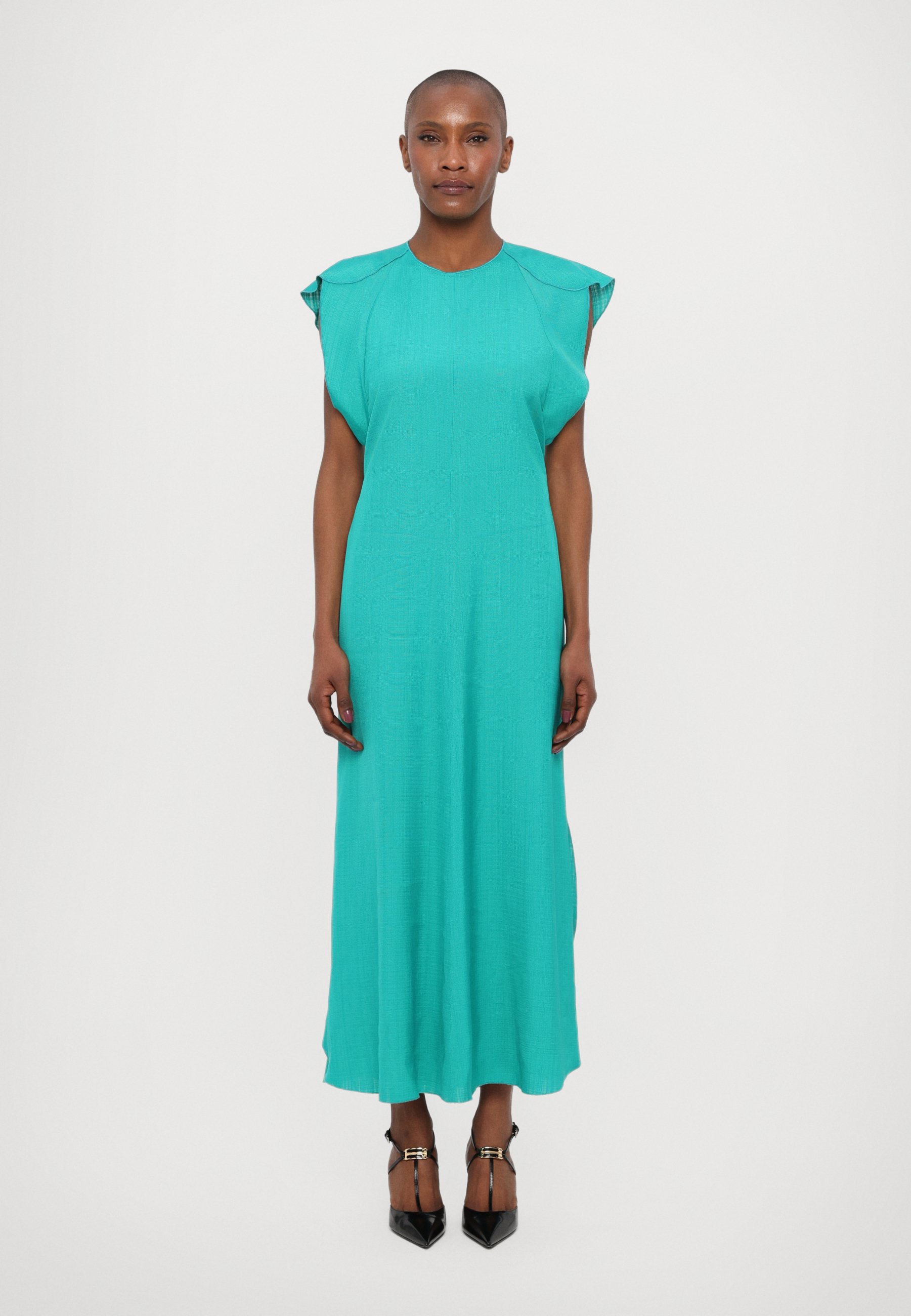 ワンピースその他 Victoria Beckham Peacock-coloured midi dress with ruffle Victoria Beckham Peacock-coloured midi dress with ruffle