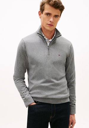 Tommy Hilfiger, QUARTER ZIP MOCK NECK - Strickpullover - medium grey heather