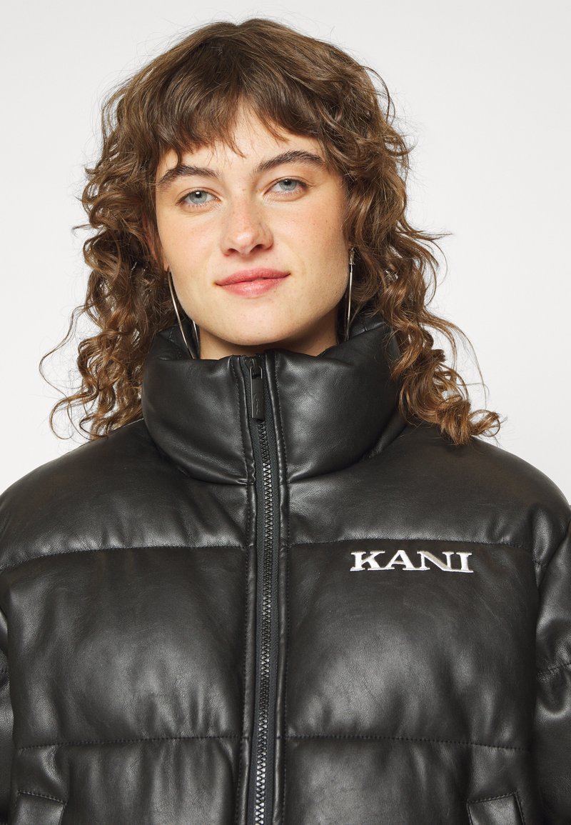 Karl Kani RETRO CROP PUFFER JACKET - Faux leather jacket - black 