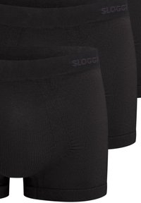 Boxer invisibile neri con un tessuto morbido e liscio, dotati di una comoda fascia elastica larga, che presenta il logo "SLOGGI" in un delicato tono di viola.