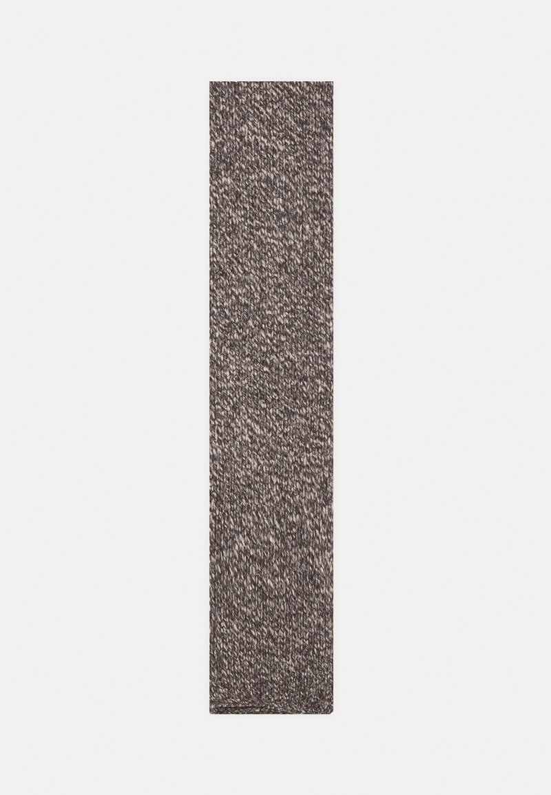 Rechthoekige textiel in gedempte grijstinten met een gestructureerd, gebreid patroon. Zacht materiaal en gelijkmatige randen. Geschikt voor decoratief of praktisch gebruik.