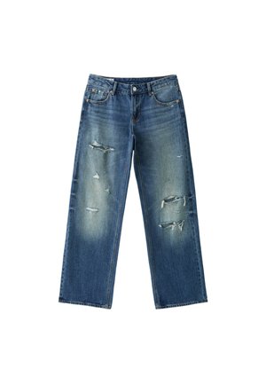 Stradivarius, LOW-RISE RIPPED STRAIGHT-LEG JEANS - Jean droit - mottled blue
