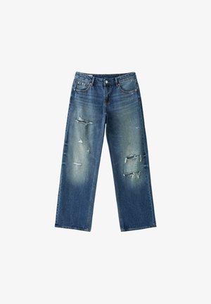 Stradivarius, LOW-RISE RIPPED STRAIGHT-LEG JEANS - Jean droit - mottled blue