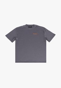 Gray cotton t-shirt with short sleeves, featuring orange "Dropsize" embroidery on the chest. Simple design and relaxed fit.