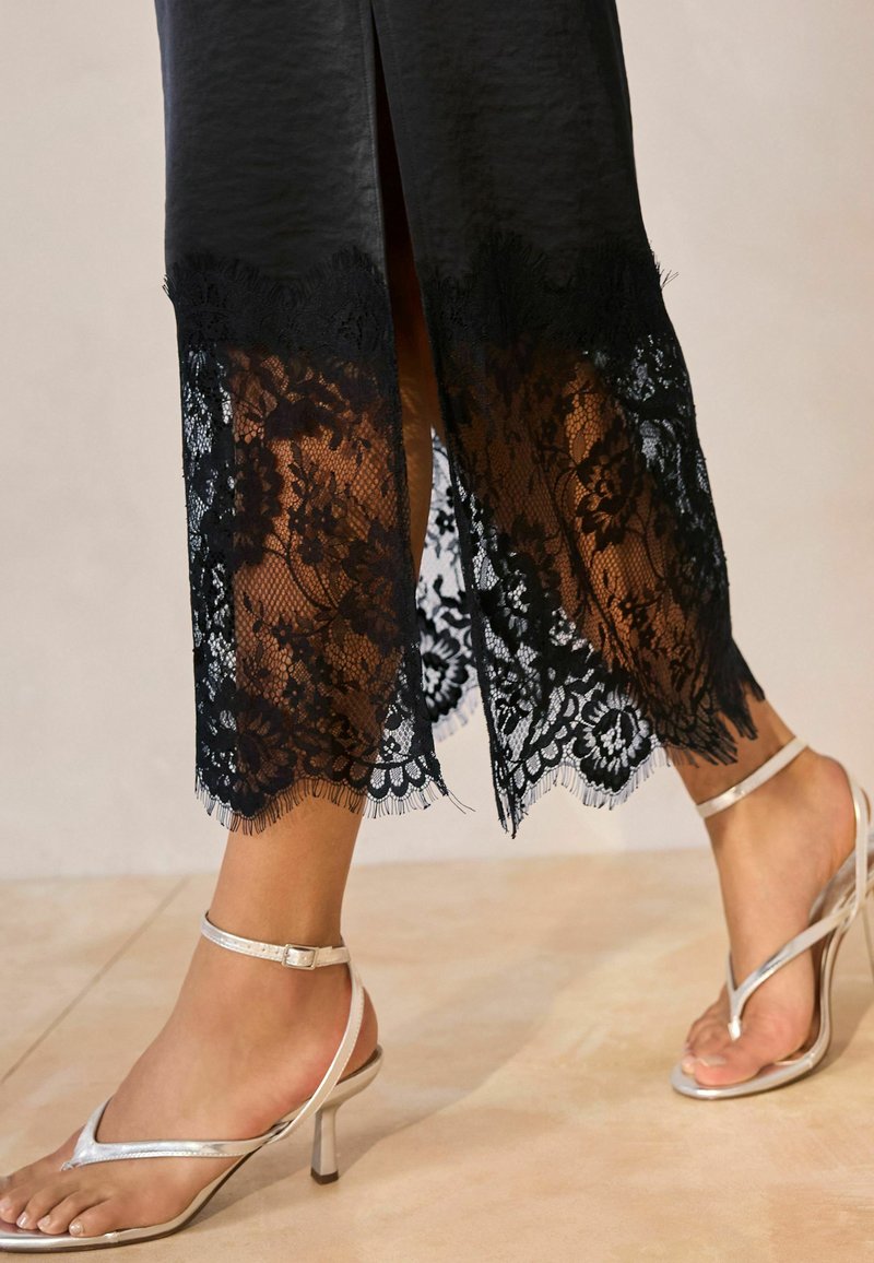 Jupe Noire NEXT En Lin Mélangé - Taille 8 (36), Longueur Genou, Volants - BNWT