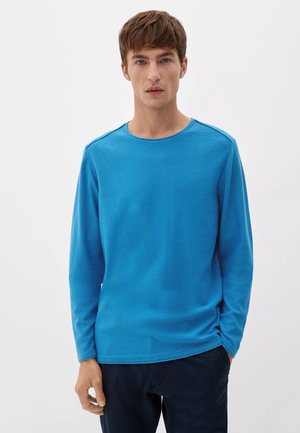 MIT ROLLSAUMBLENDE - Strickpullover - blau