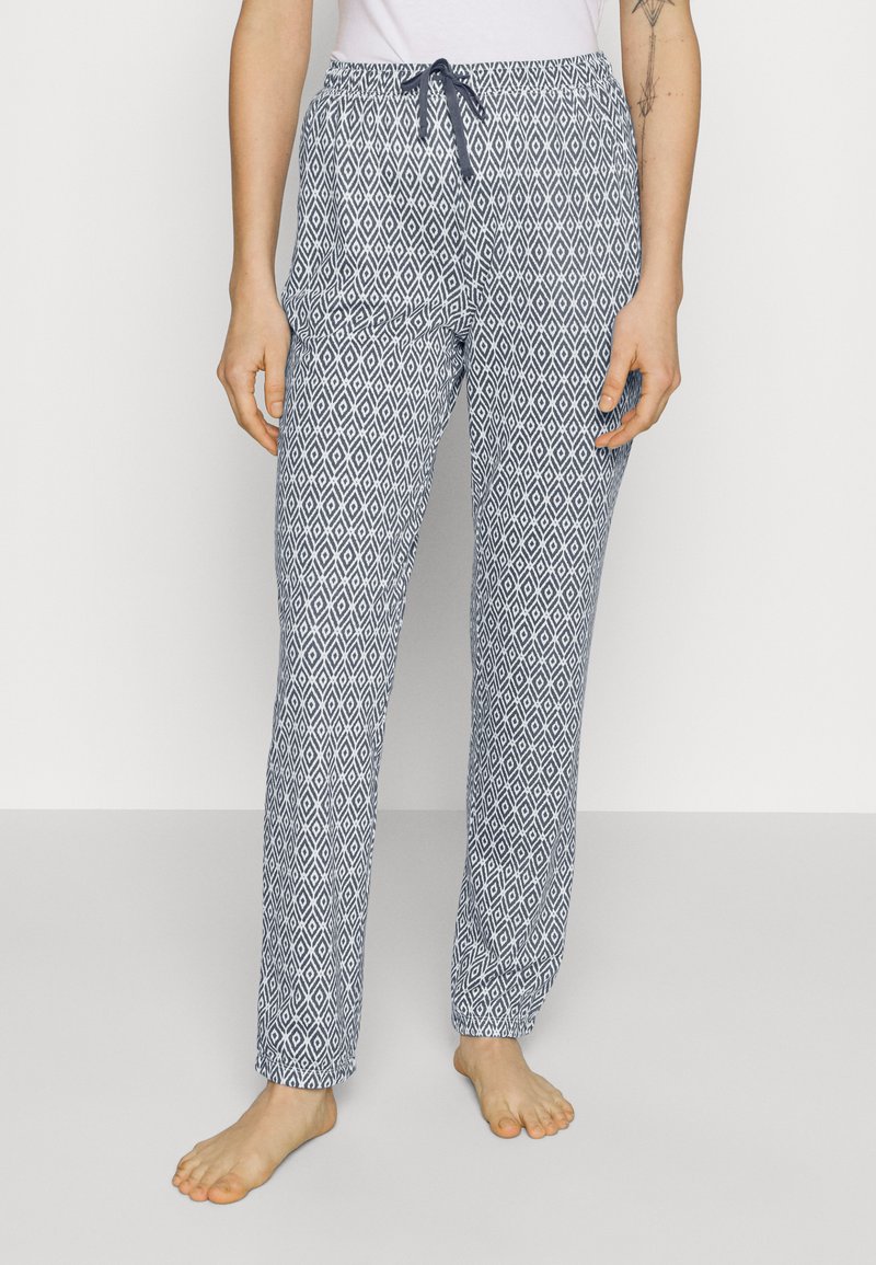 marineblauwe en witte gestreepte pyjamabroek met een diamantdesign, elastische tailleband en trekkoord, met een ontspannen pasvorm en rechte pijpen.