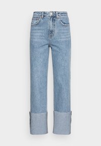 ONLY Ella Wide Leg Fold Up Jeans In Mid Blue