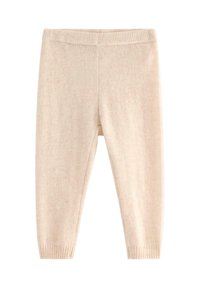 Fleece leggings i blød beige med ribbet talje og manchetter, der har en glat tekstur og lige ben-design.