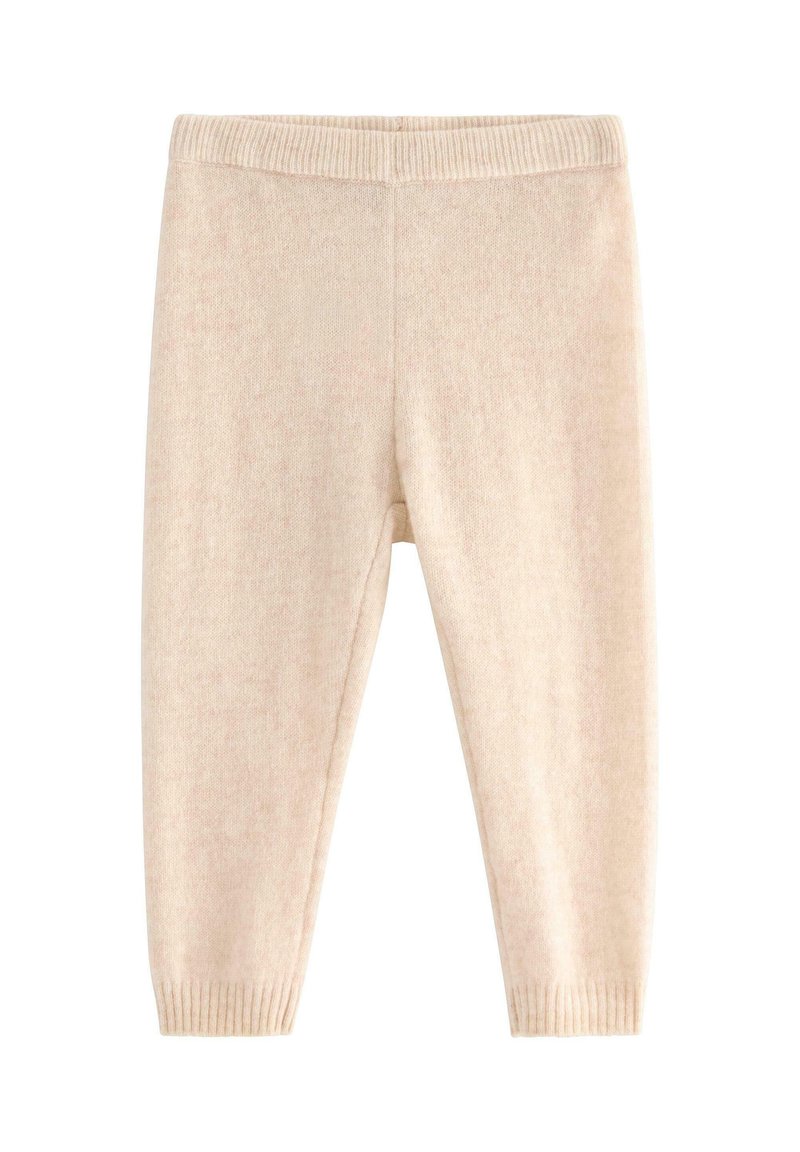 Fleece leggings i blød beige med ribbet talje og manchetter, der har en glat tekstur og lige ben-design.