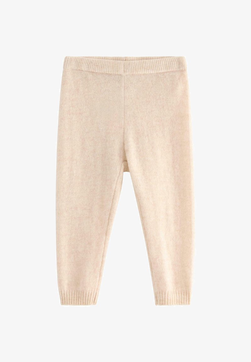 Fleece leggings i blød beige med ribbet talje og manchetter, der har en glat tekstur og lige ben-design.