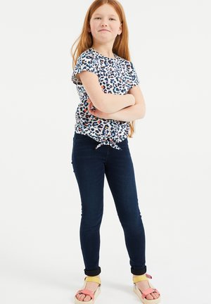 T-shirt print - blue, off-white