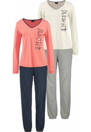 LASCANA SET 2 PACK - Pyjama set - ecru grau meliert koralle marine