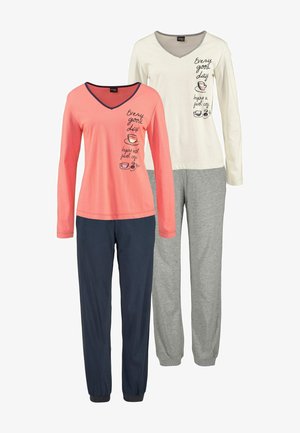 LASCANA SET 2 PACK - Pyjama set - ecru grau meliert koralle marine