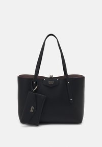 Borsa tote nera realizzata in ecopelle testurizzata. Presenta una forma strutturata, chiusura superiore, hardware in tonalità oro e un'etichetta removibile.