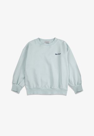 Sudadera de manga larga azul claro con puños y dobladillo acanalados, con "Bobo Choses" bordado en el pecho izquierdo.