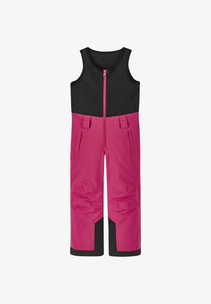 Rosa och svart isolerad snöoverall med framdragkedja, ärmlös design och två sidfickor. Förstärkta svarta detaljer vid benen.