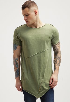 LONG OPEN EDGE FRONT ZIP TEE - Print T-shirt - lightolive