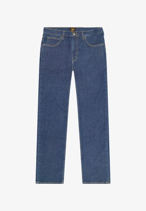 Straight-leg Lee jeans i mediumblåt denim med fem lommer, knap- og lynlås lukning samt bæltestropper.