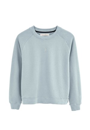 Sudadera azul claro con cuello redondo, puños y dobladillo acanalados, pequeño logo bordado centrado en el pecho y etiqueta Polo Club en el interior del cuello.