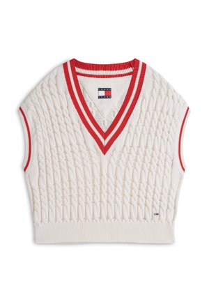 Tommy Jeans, TJW TIPPING V NECK CABLE VEST - Strickpullover - ancient white