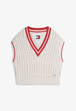 Tommy Jeans, TJW TIPPING V NECK CABLE VEST - Strickpullover - ancient white