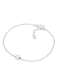 Silberne Kettenarmband mit einem Sternanhänger, verstellbaremverschluss und verlinktem Design. Glatte Textur und glänzende Oberfläche.