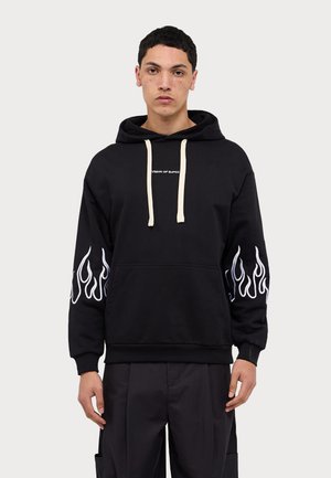 HOODIE WITH EMBROIDERED FLAMES - Felpa con cappuccio - black