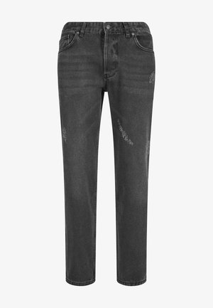 Zwarte spijkerbroek van denim met een rechte pijp, met subtiele veroudering aan de voorkant en een klassieke vijf-pocket stijl.